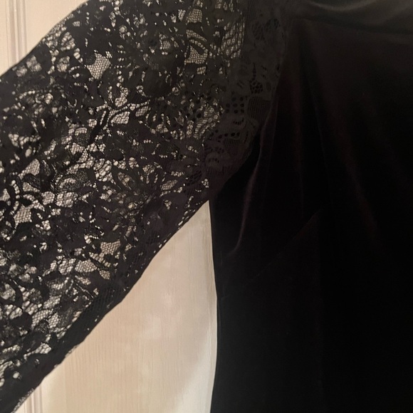WHBM Black Velvet Mini  Dress with Lace Sleeves worn once - Picture 8 of 14